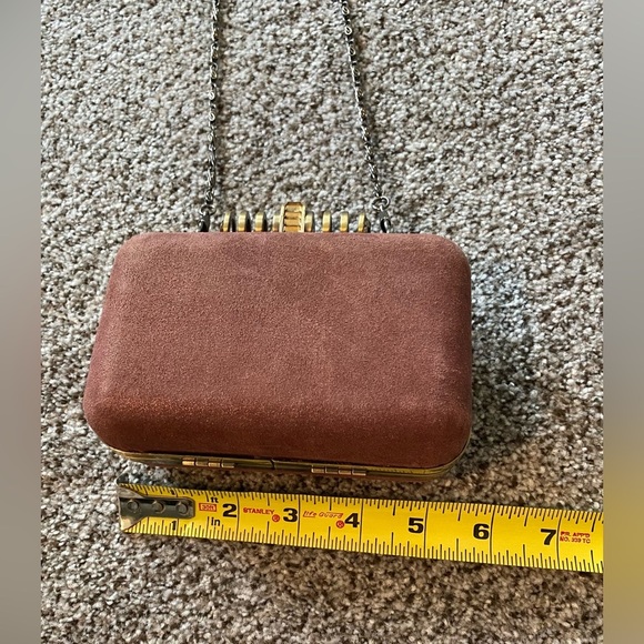 C WONDER Rust Mauve Pink Suede Gold Hard Clutch w Chain - Picture 7 of 8